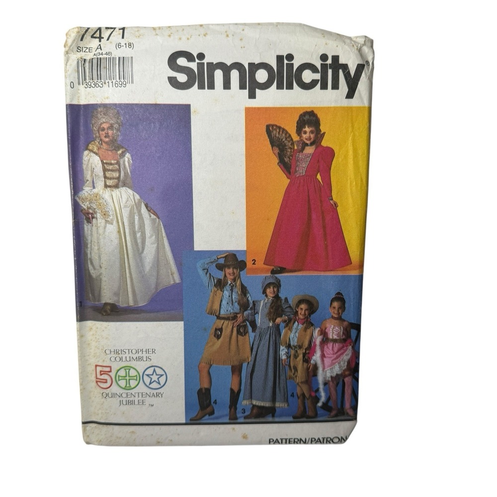 Vtg Simplicity Historical Costumes 7471 Queen Pioneer Adult 6-18 Pattern Uncut